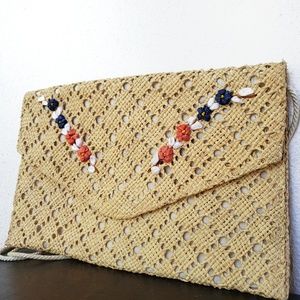 Vintage Boho Wicker Straw Floral Shoulder Bag